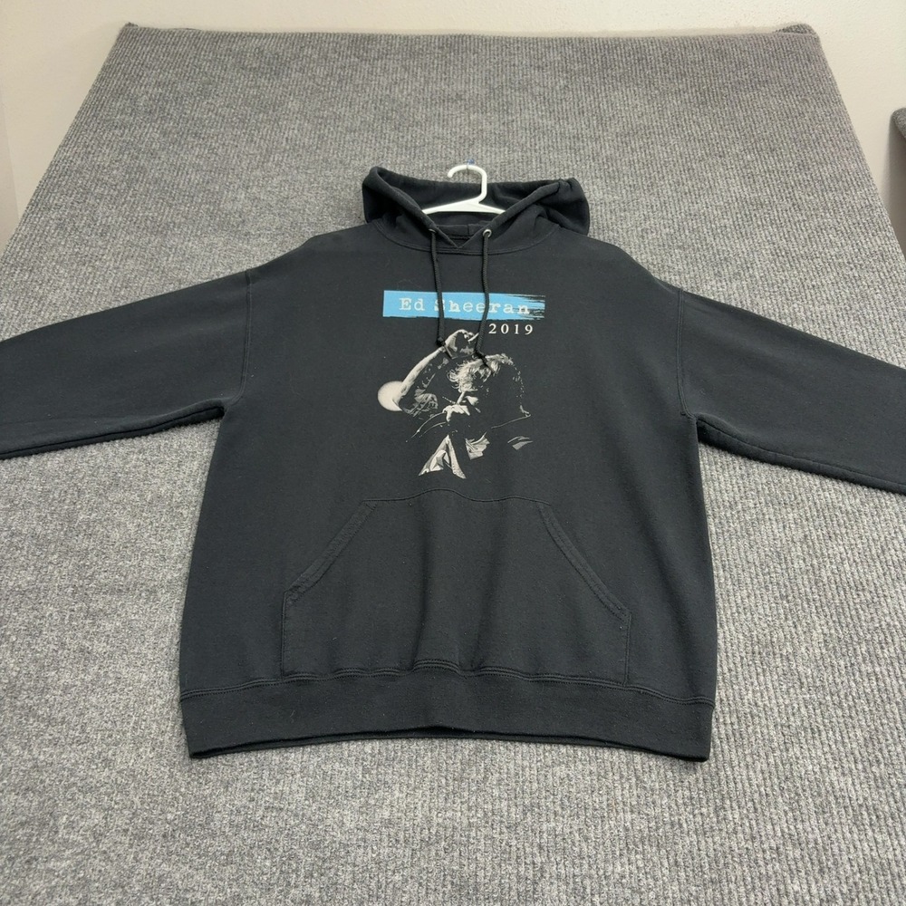 Ed Sheeran Hoodie Mens L Black Cotton Blend 2019 Tour Graphic Streetwear
